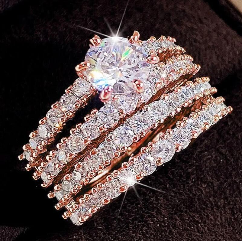 Sparkg Sterg Sier Wedding Rings Set with Round White Topaz CZ Dias