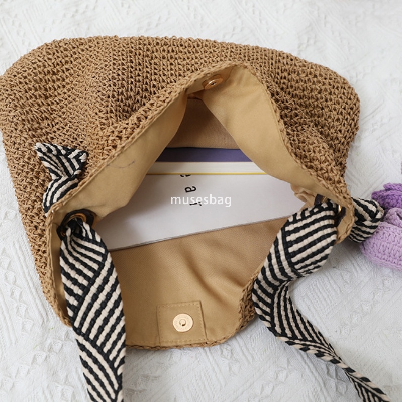 Designer Women's High Quality Retro Large Capacity Korean Wind Instagram Navy Wind Straw Woven Bag Handmade One Shoulder Practical Versatile Vaca