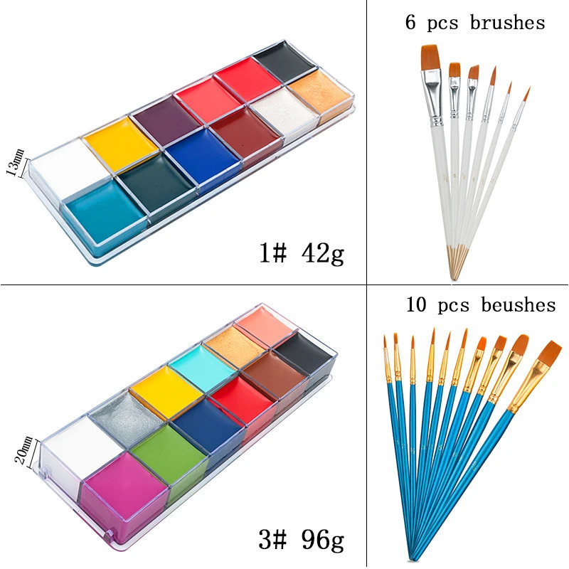 Paint Body Makeup Halloween Face Body Art 12/20 Colors Painting Kit with Brushes Safe Ingredient Available for Kid and Adult 240625
