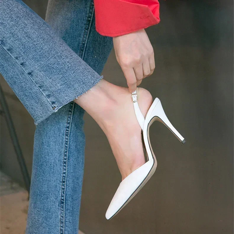6cm Fashion Sandals Pointed Toe High Heels Ankle Wrap White Ladies Dress Women Shoes 40 41 240620