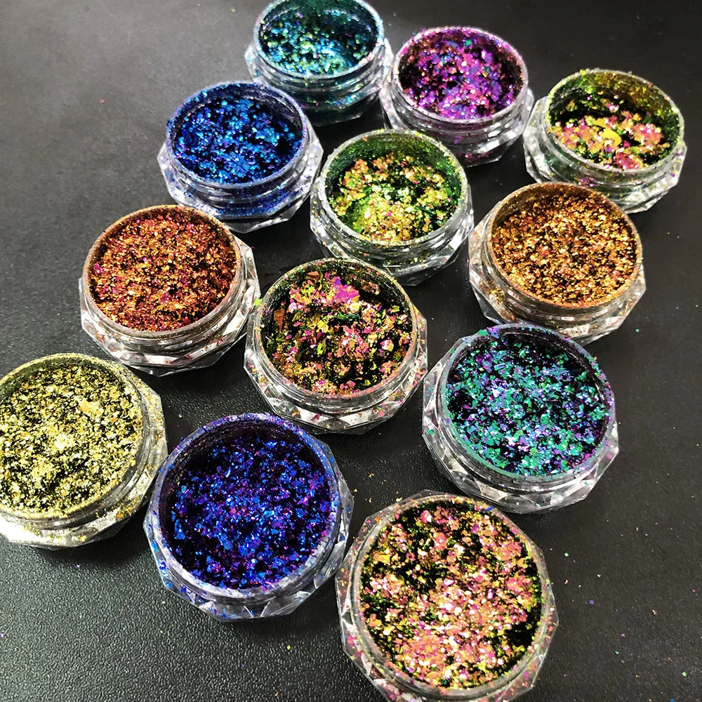 Christmas Chameleon Glitter Flakes 1Jar1-2g Holographic Color-Changed Chameleon Sequins Red/Green Manicure Chameleon Flake 240620