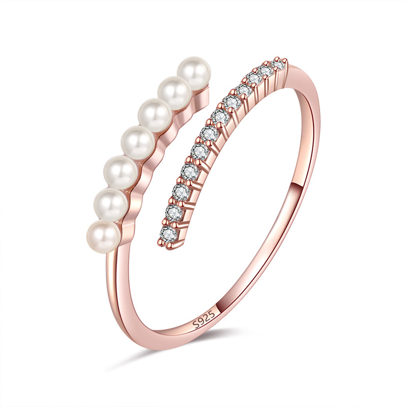 TrustDavis Real 925 Sterling Silver Sweet Freshwater Pearl Dazzling CZ Rings For Women Wedding Birthday Gift Fine Jewelry DE0011