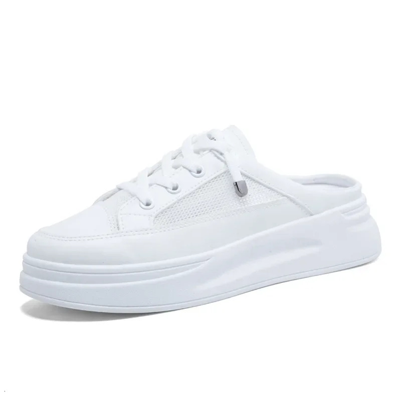 Baotou Half Slippers Outer Wear Fashion Summer Womens Shoes Mesh Breathable White Shoes Korean Shoes Women 240620