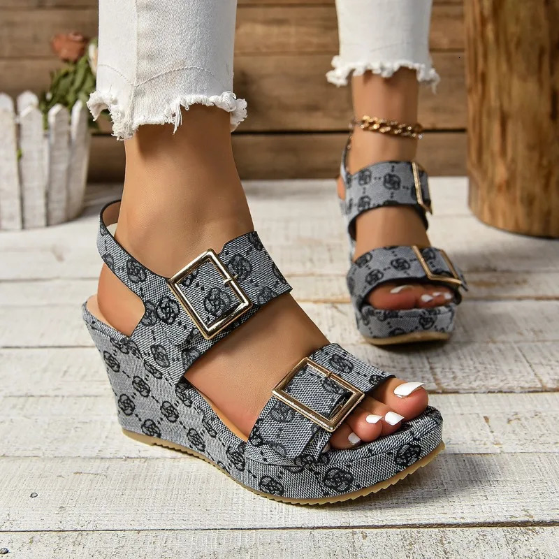 Womens ultra-high heel wedge modern sandals 2024 summer designer buckle mixed color platform shoe slider 241030