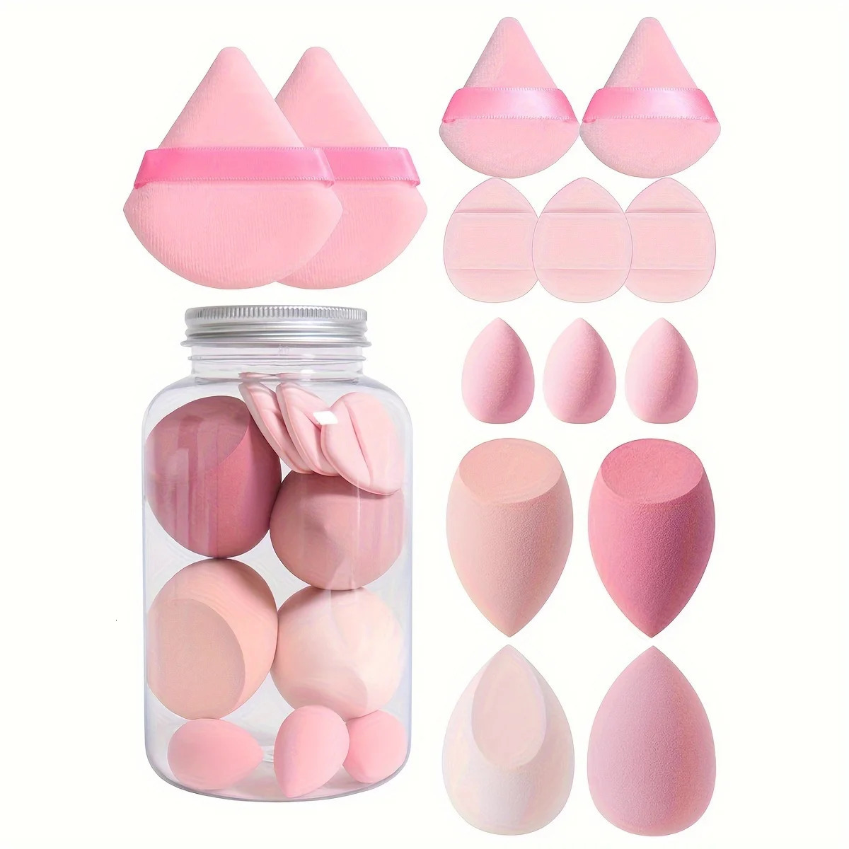 14pcs Makeup Sponge Set With Storage Jar Latex-Free Makeup Sponge Finger Puff Dual-Use Wet Dry Foundation Cosmetic Puffs 240620
