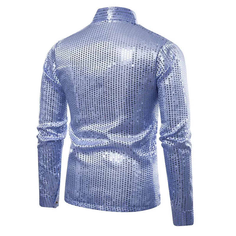 Mens Sequin Buttonless Cardigan Thin Long Sleeved Knit Shirt Mens Performance Wear Large Top 240615