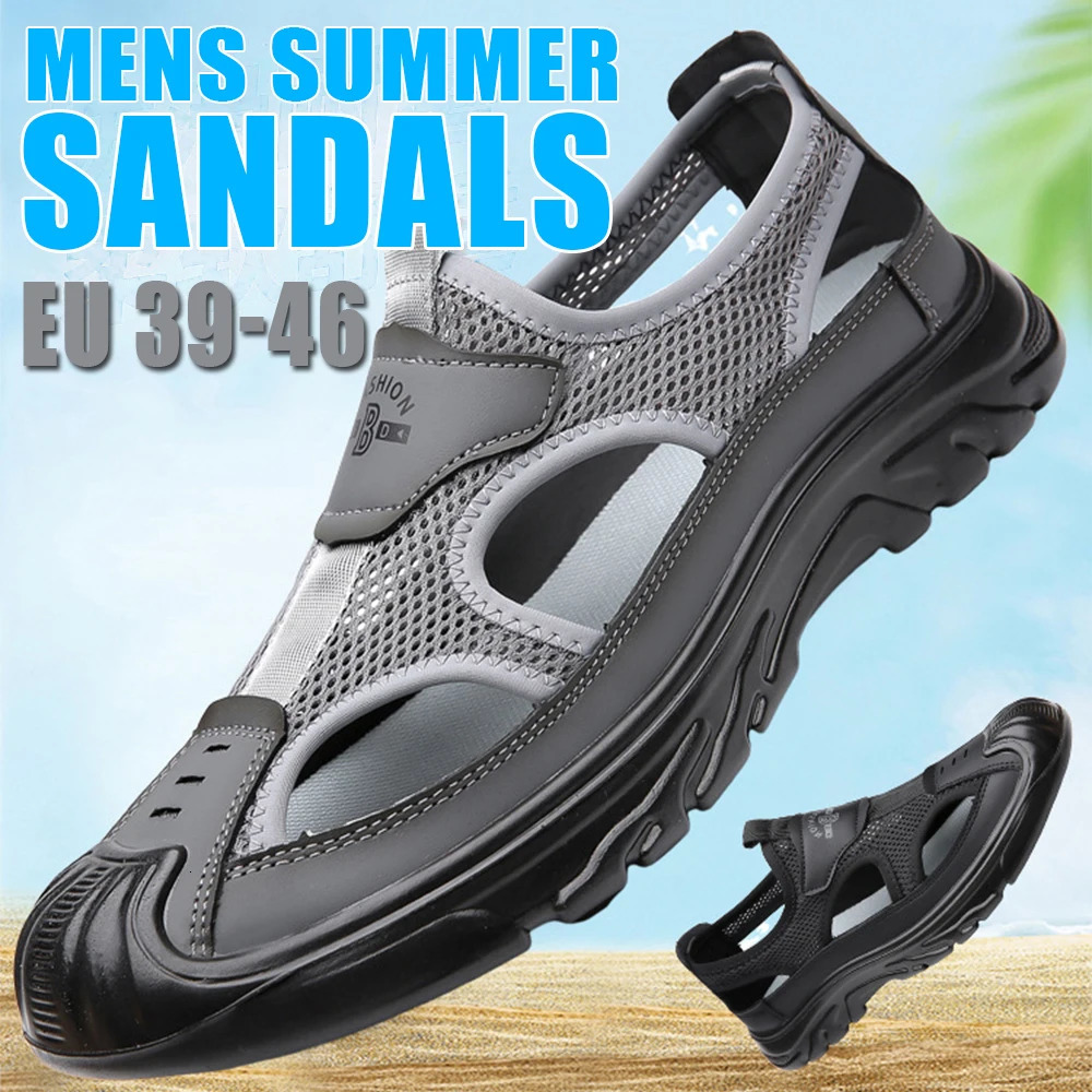 Summer Breathable Mens Baotou Sandals Hollowed Out Mesh Shoes Outdoor Non-slip Lightweight Sports Casual Beach Shoes 240620