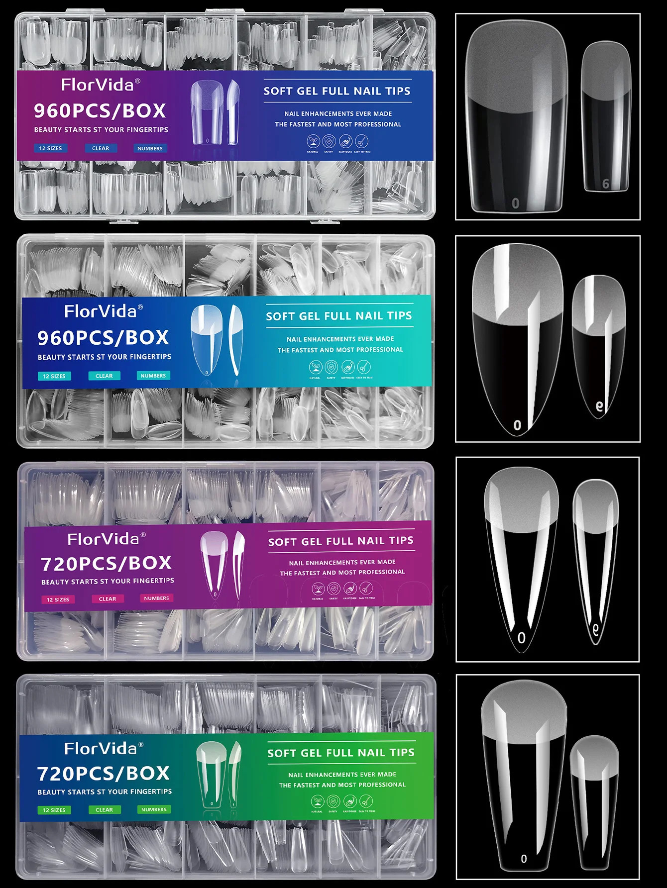 600960pcs Full Cover Half Matte Acrylic Fake Nail Soft Gel Tips Clear Medium Long Square Short Almond Coffin Stiletto Press On 240620