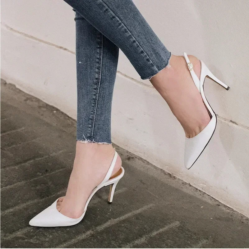 6cm Fashion Sandals Pointed Toe High Heels Ankle Wrap White Ladies Dress Women Shoes 40 41 240620