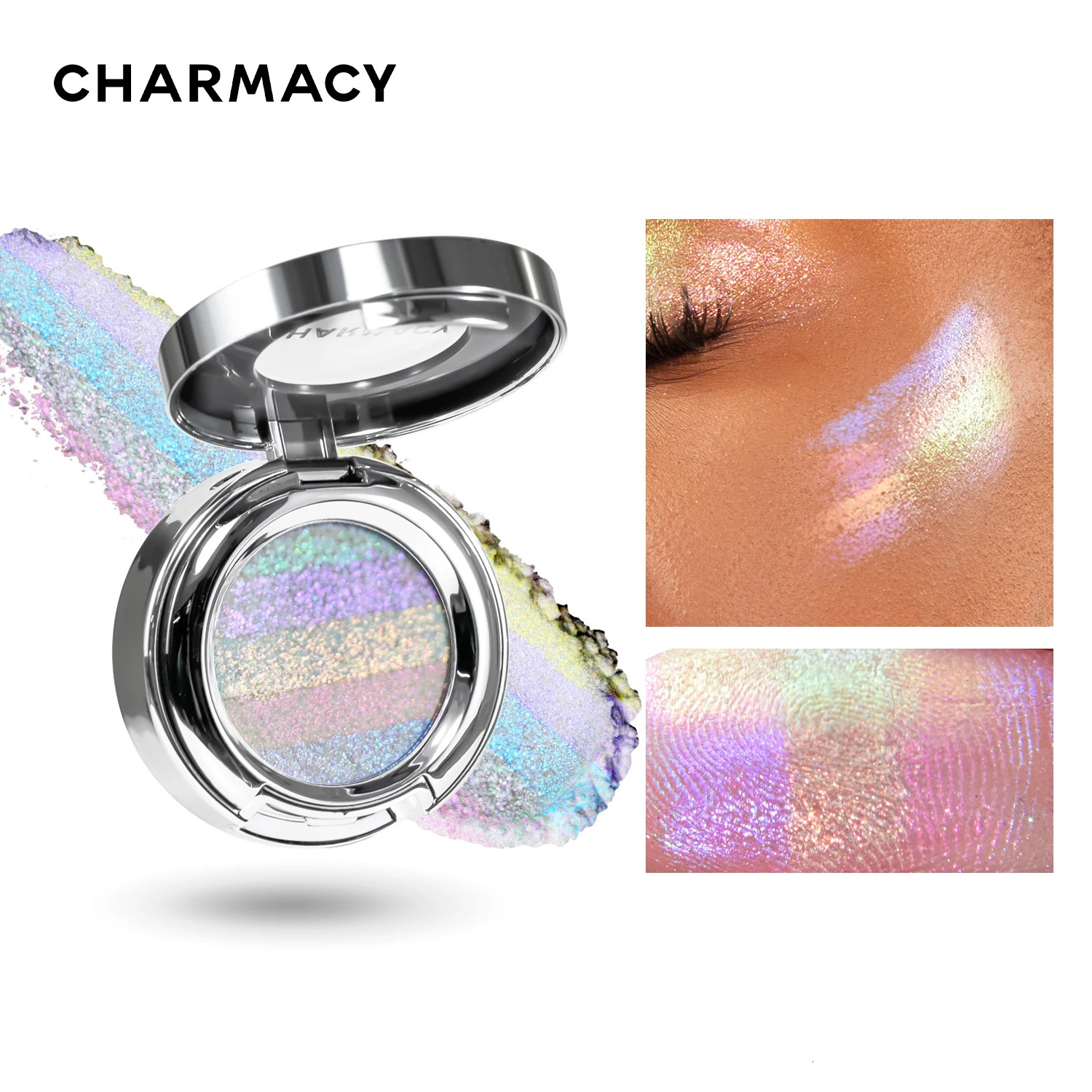 CHARMACY Rainbow Duochrome Highligter 5 Colors Shimmer Multichrome Long-lasting Eye Shadow Cosmetic Makeup for Women 240620