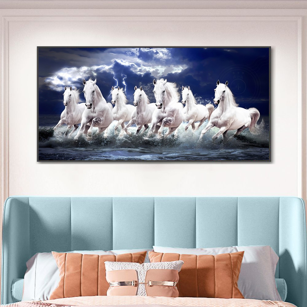 White Running Horse Animals Oil Painting HD Print on Canvas Poster Wall Art Picture for Living Room Sofa Cuadros Decor