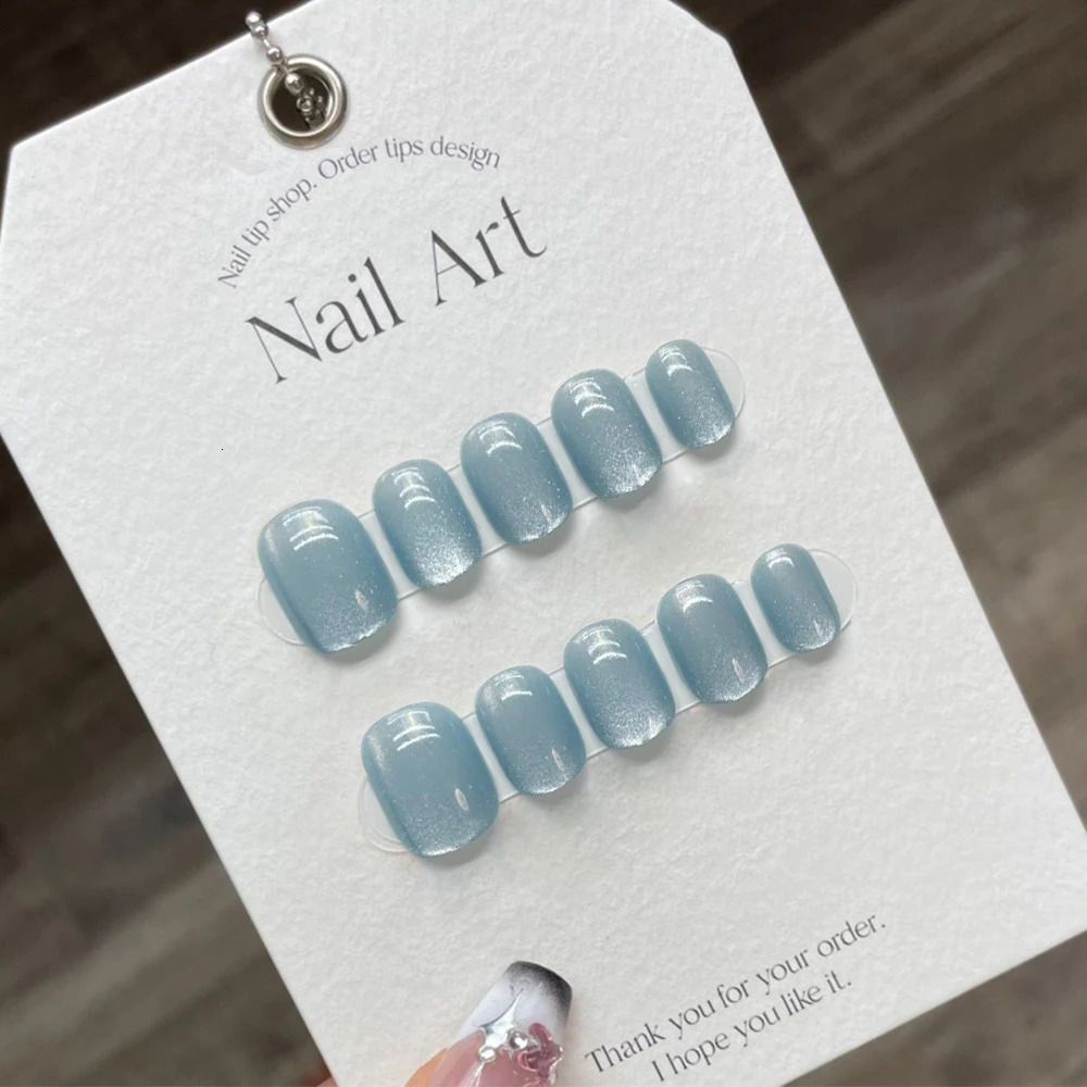 Short Glitter Press On Nails Handmade Acrylic Full Cover Professional Japanese Nail Sticker Sweet Artificial Nails 240620