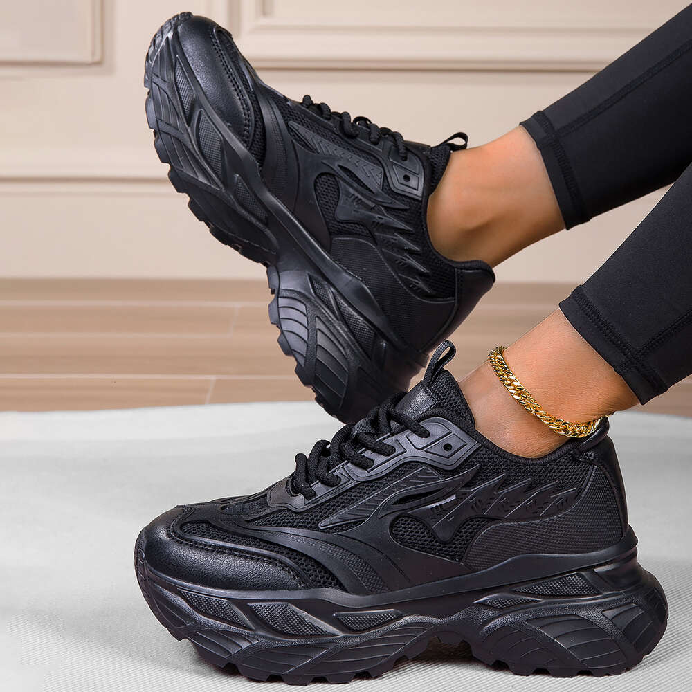 Dad's for Men and Women 2024 New Summer Breathable Thick Elevated Soft Sole Black Casual Sports Shoes