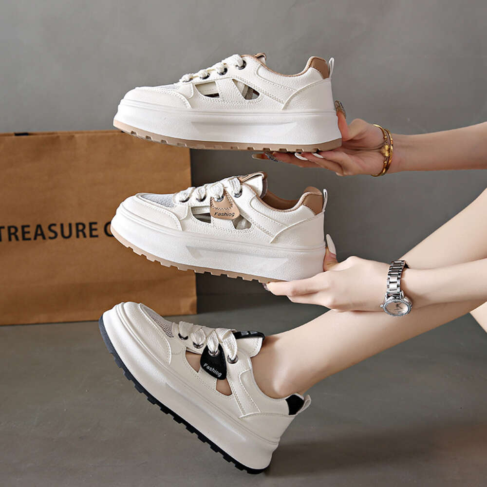 Ddmyoutdoor Summer New Instagram Korean Edition Hollow Small White Female Students Thick Sole Versatile Casual Sports Board Shoes XT