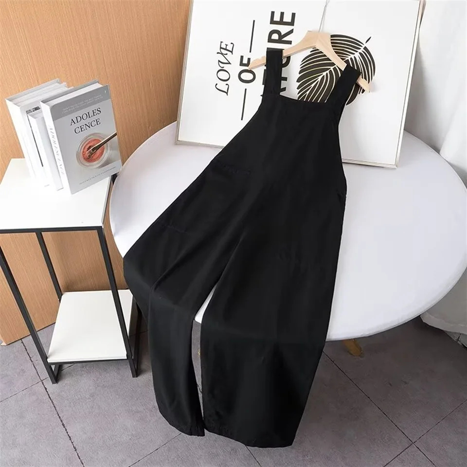 Cos Lris Spring Product Womens casual versatile wide leg suspender high waisted black jumpsuit 240618