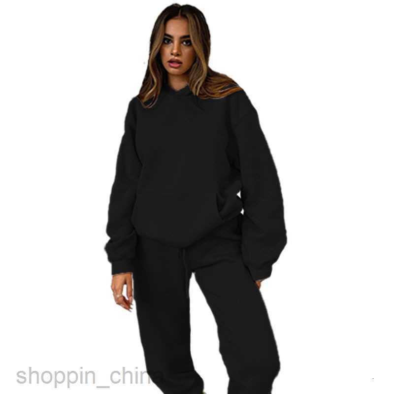 Women's Tracksuits Fashion solid color sports jogging suit Solid Color Hooded Pullover Long sleeved Sweetheart Cotton Feet Closing Long Pants Set