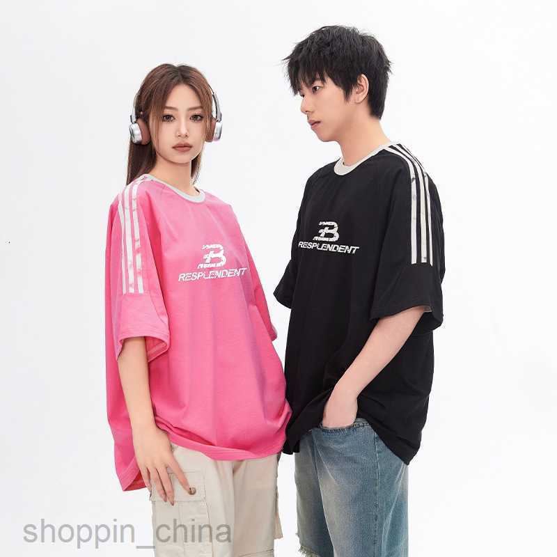Men T Shirts sleeves with three stripes design short sleeved T-shirt for man women summer new high street letter print loose fitting T-shirt tees tops