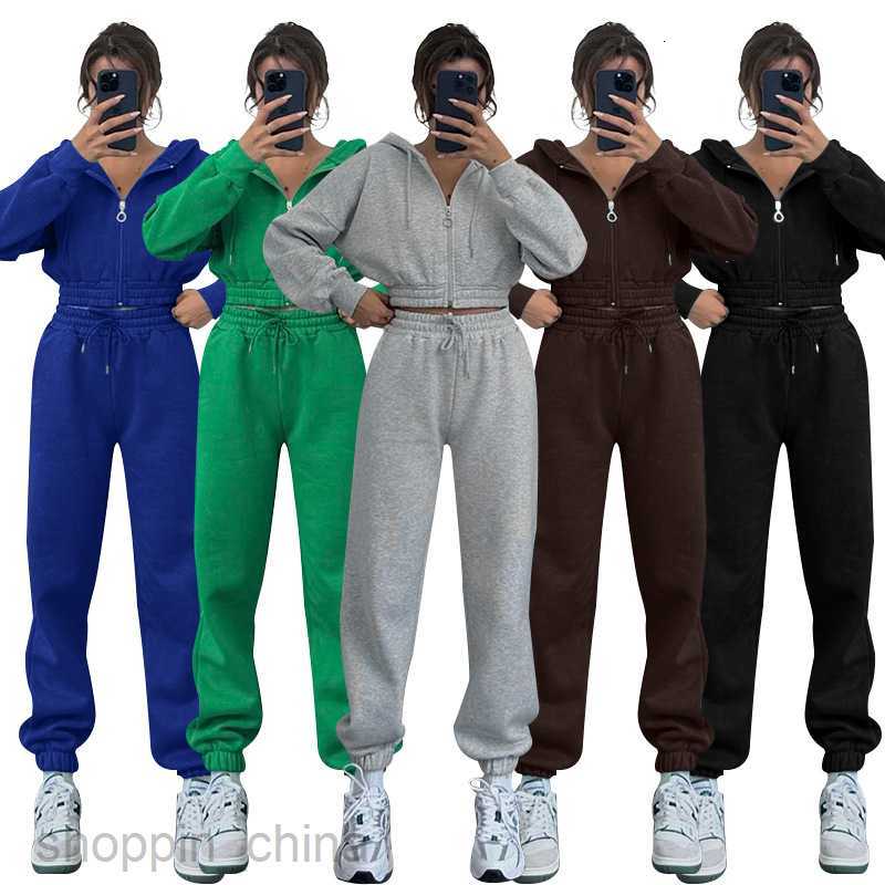 Women Tracksuits Fashionable solid color sports jogging suit Autumn/Winter New Hooded Zipper Waist Sweater Women's Fashion Casual Sports Set Sets