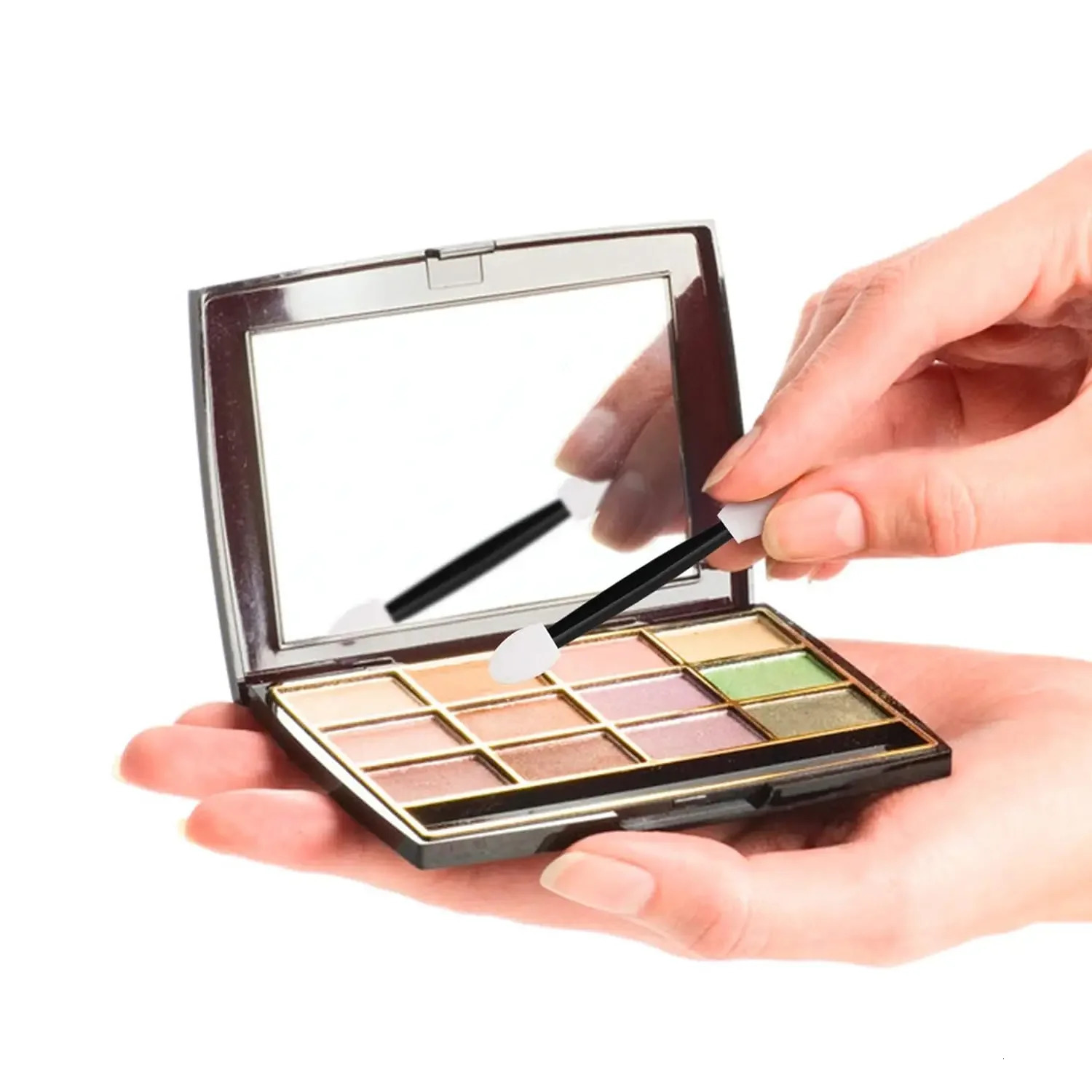 Cuttte 120PCS Disposable Dual Sides Eye Shadow Sponge Applicators with Container Length Eyeshadow Brushes Makeup Applicator 240620