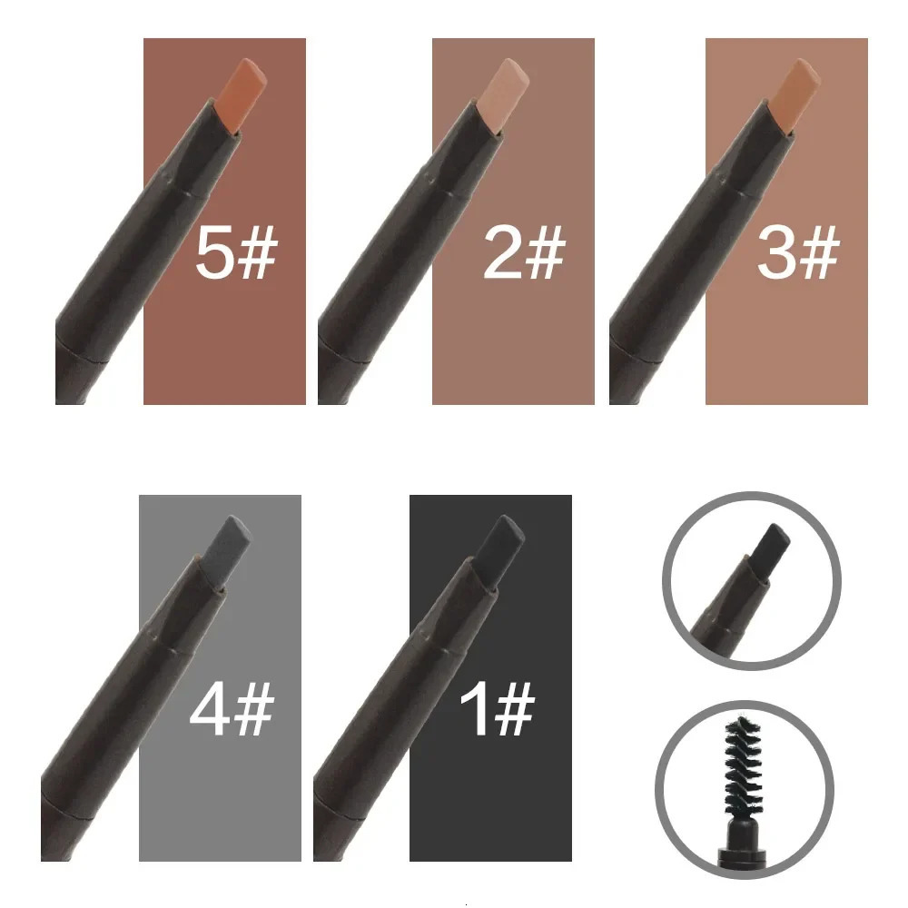 5 Color Double Ended Eyebrow Pencil Waterproof Make Up Long Lasting No Blooming Rotatable Triangle Eye Brow Tattoo Pen Makeup 240620