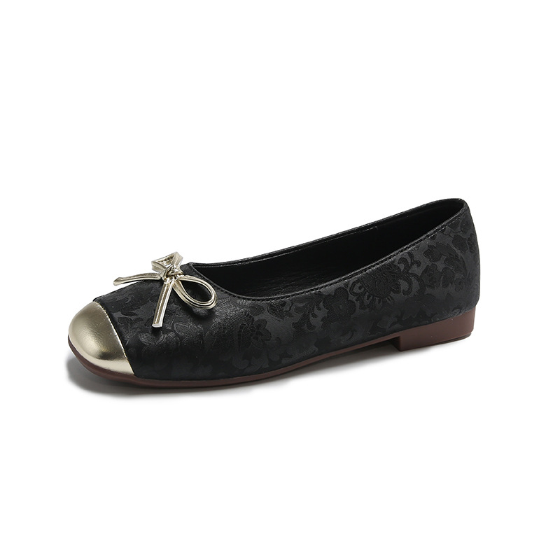 Square head flat flat fashion shoes 2024 new summer all-match sweet bow comfortable Mary Jane women's shoes