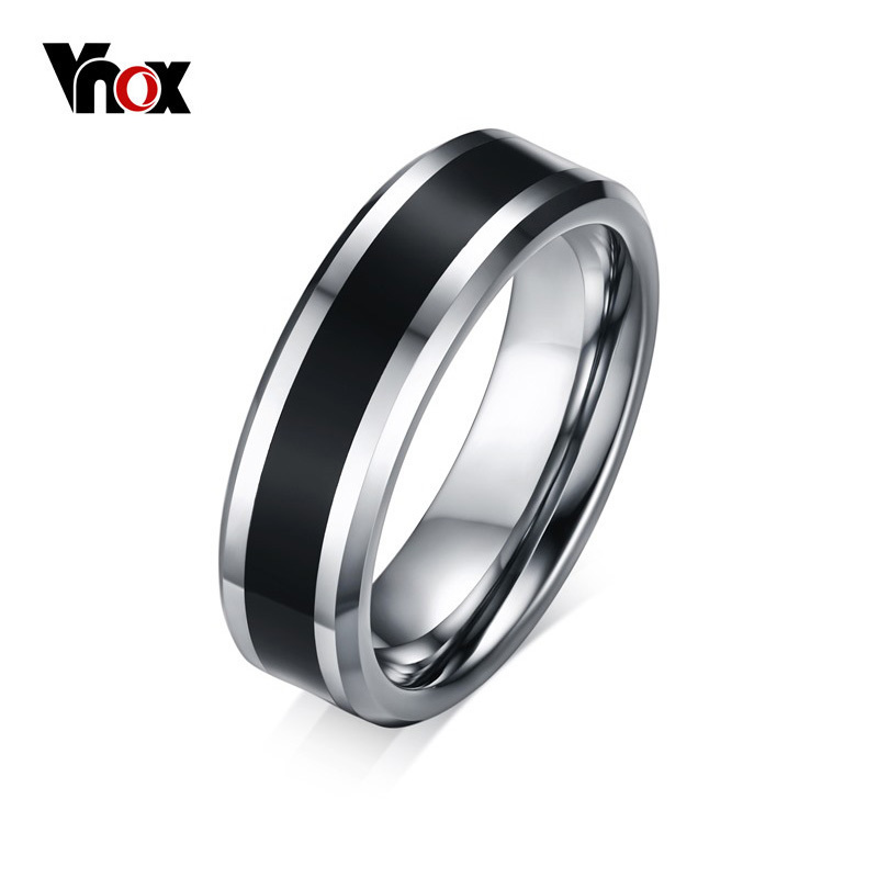 Vnox Men's Tungsten Wedding Bands Ring Thin Black Line Engagement Ring USA Male Jewelry 6MM Wide