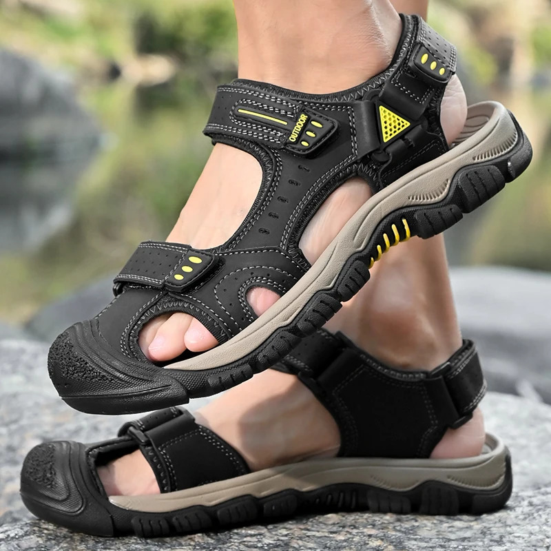 Genuine Leather Mens Sandals Summer Large Size Mens Shoes Fashionable Baotou Non-slip Soft Sole Sandals Slippers 38- 240620