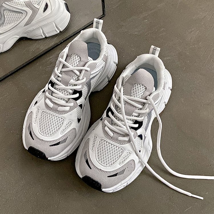 Thick soled fashionable dad 2024 new easy to match silver gray casual sports trendy shoes for women
