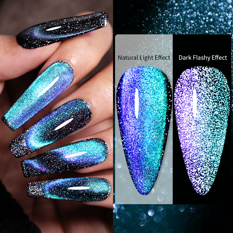 LILYCUTE ML D Reflective Cat Magnetic Gel Nail Polish Set With Magnet Stick Black Fluorescent Glitter 5