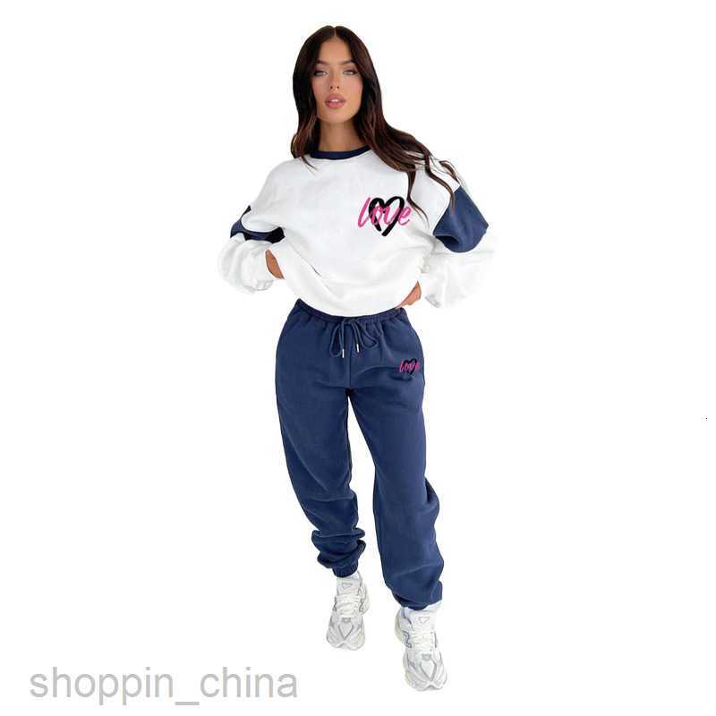 Women Tracksuits Fashionable solid color sports jogging suit Autumn/Winter New Peach Heart Print Color Block Sweater Women's Fashion Casual Pants