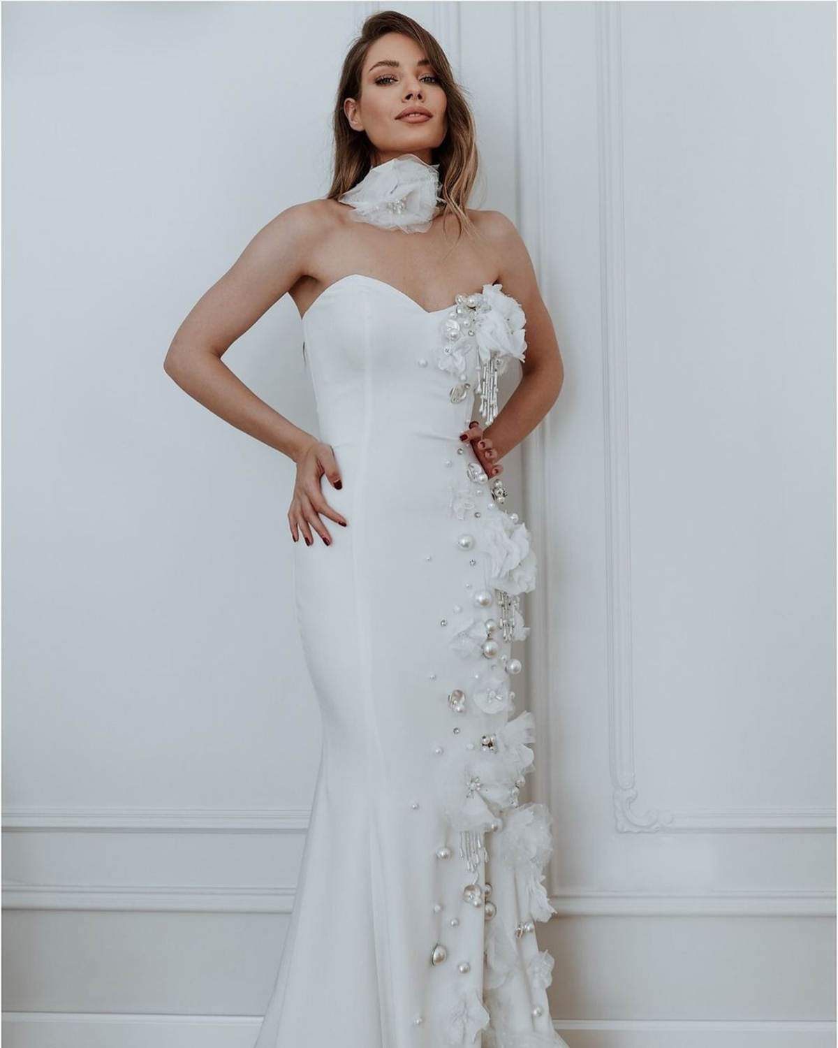 Fabulous Mermaid Wedding Dresses Big Pearls Sweetheart Neck Bridal Gowns Bohemian Country Handmade Flowers Bride Dress