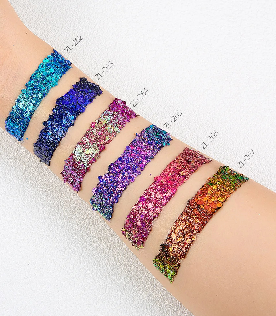 12 Color Holographic Sequin Gel Long Lasting Hair Eye Body Chunky Glitter Gel for Makeup 240620