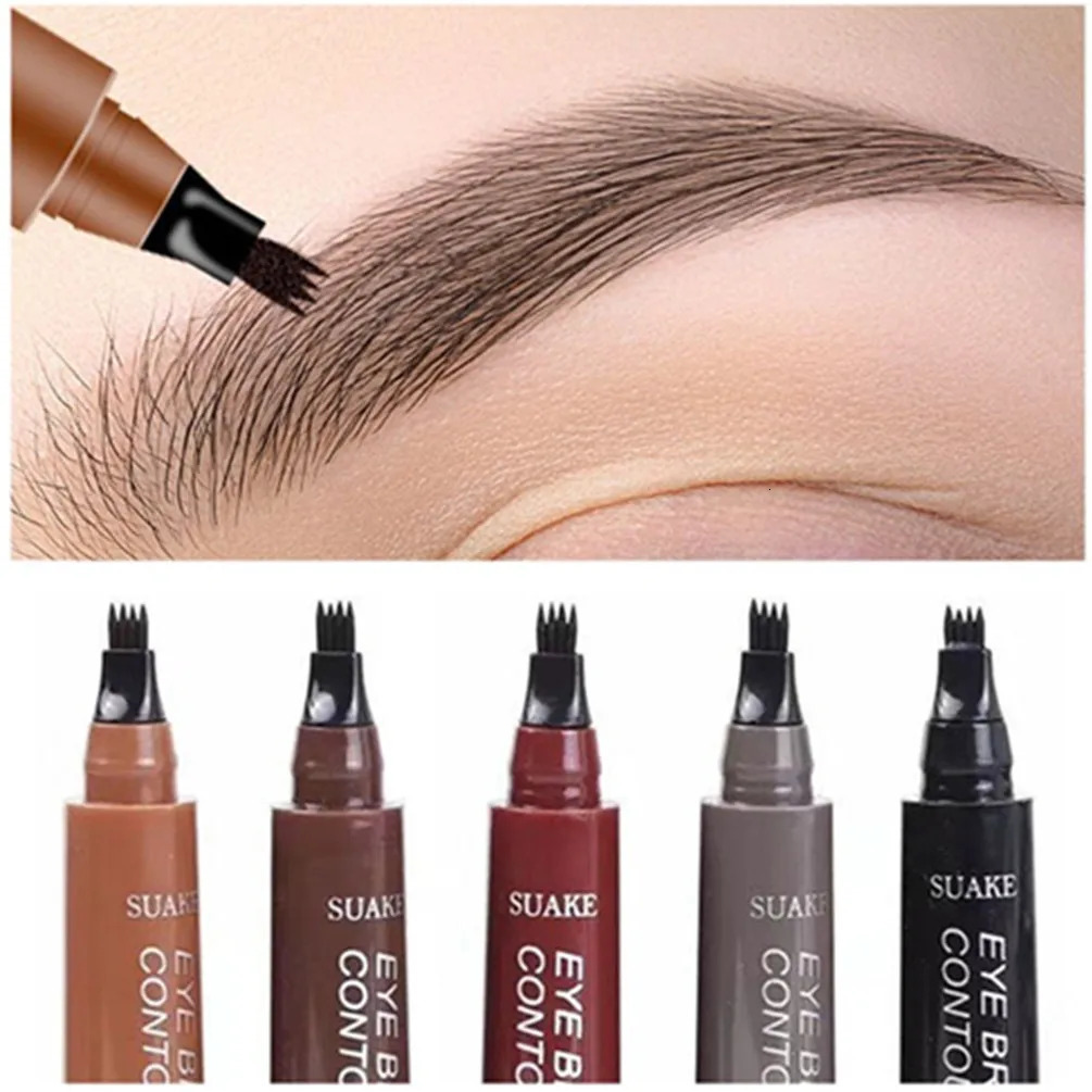 4D Microblading Eyebrow Pen 4 Forks Tip Eyebrow Tattoo Pencil Long Lasting Fine Sketch Liquid Eye Brow Make Up 240620
