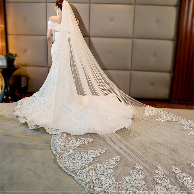 New Arrival Bridal Veil 500cm Length 200cm Width Wedding Veil Appliques One-Layer Wedding Veils With Comb High Quality Cathedral Veil Custom Made