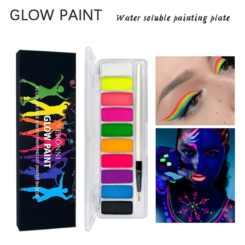 10 Colors Glow Fluorescent Neon Oil Face Body Art Paint UV Glow Oil Painting Halloween Party Fancy Dress Beauty Makeup Cosmetics 240625