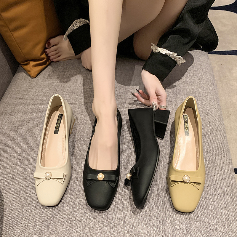 Fashion single shoes new spring and autumn all matching square head simple temperament all matching single shoes women