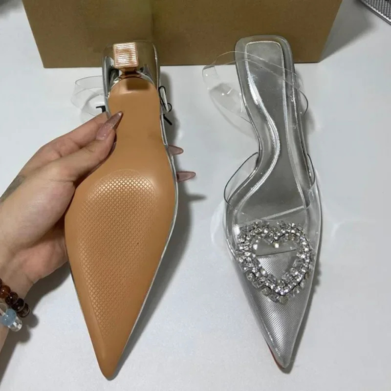 Shiny Diamond Transparent High Heel Sandals for Woman Summer Clear PVC Elegant Slingbacks Sliver Ladies Bridal Wedding Shoes 240620