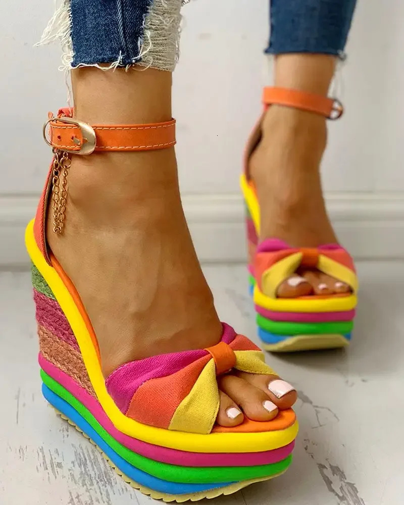 Sandals Womens Muffin Wedge High Multi Color Combination Work Colorful Roman Heels Espadrilles 240620