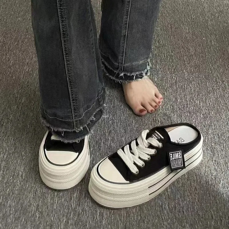 Casual Round Toe Cross Strap Canvas Womens Slippers Summer Fashion Increased Breathable Comfortable Sports Shoes NO K02-XX 240620