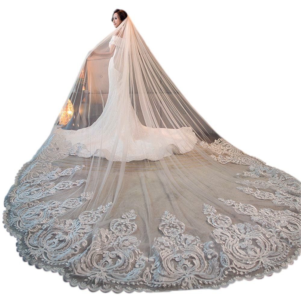 New Arrival Bridal Veil 500cm Length 200cm Width Wedding Veil Appliques One-Layer Wedding Veils With Comb High Quality Cathedral Veil Custom Made