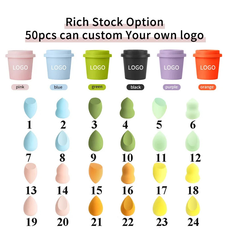 50pcs Custom Beauty Egg Cosmetic Blender Customize Make Up Sponge Private Label Latex Free Coffee Cup Makeup Sponge Blender 240620