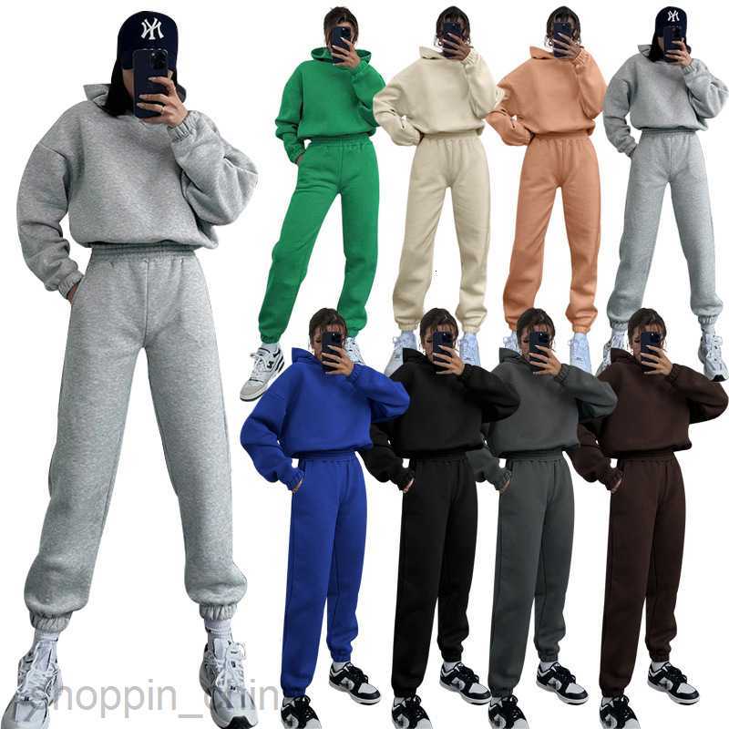 Women's Tracksuits Fashion solid color sports jogging suit Autumn/Winter New Solid Color Hooded Long sleeved Sweater Women Casual Pants Set Sets