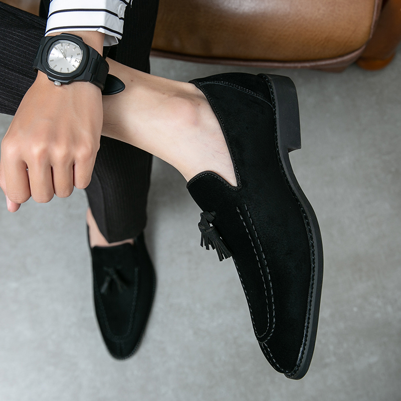 New Italian luxury brand cowhide suede pointed toe shoes men's loafers men's casual men's shoes denim style leather shoes men