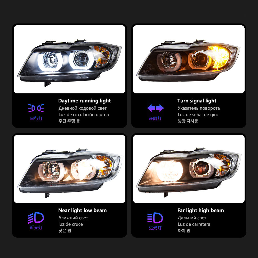 Car Lights For BMW 3 Series E90 2005-2012 Headlights LED DRL Turn Signal High Low Beam Angel Eye Headlight