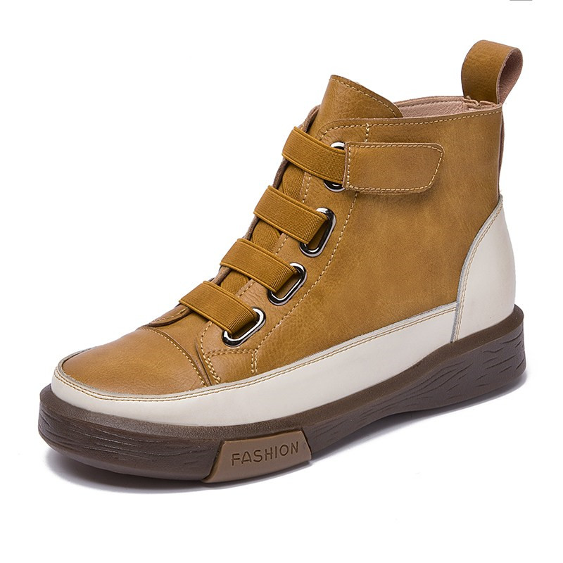 AIYUQI Women winter Shoes Flat Genuine Leather 2024 Antique Color Matching Front Tie Ladies Boots Trend Girl Student Shoes