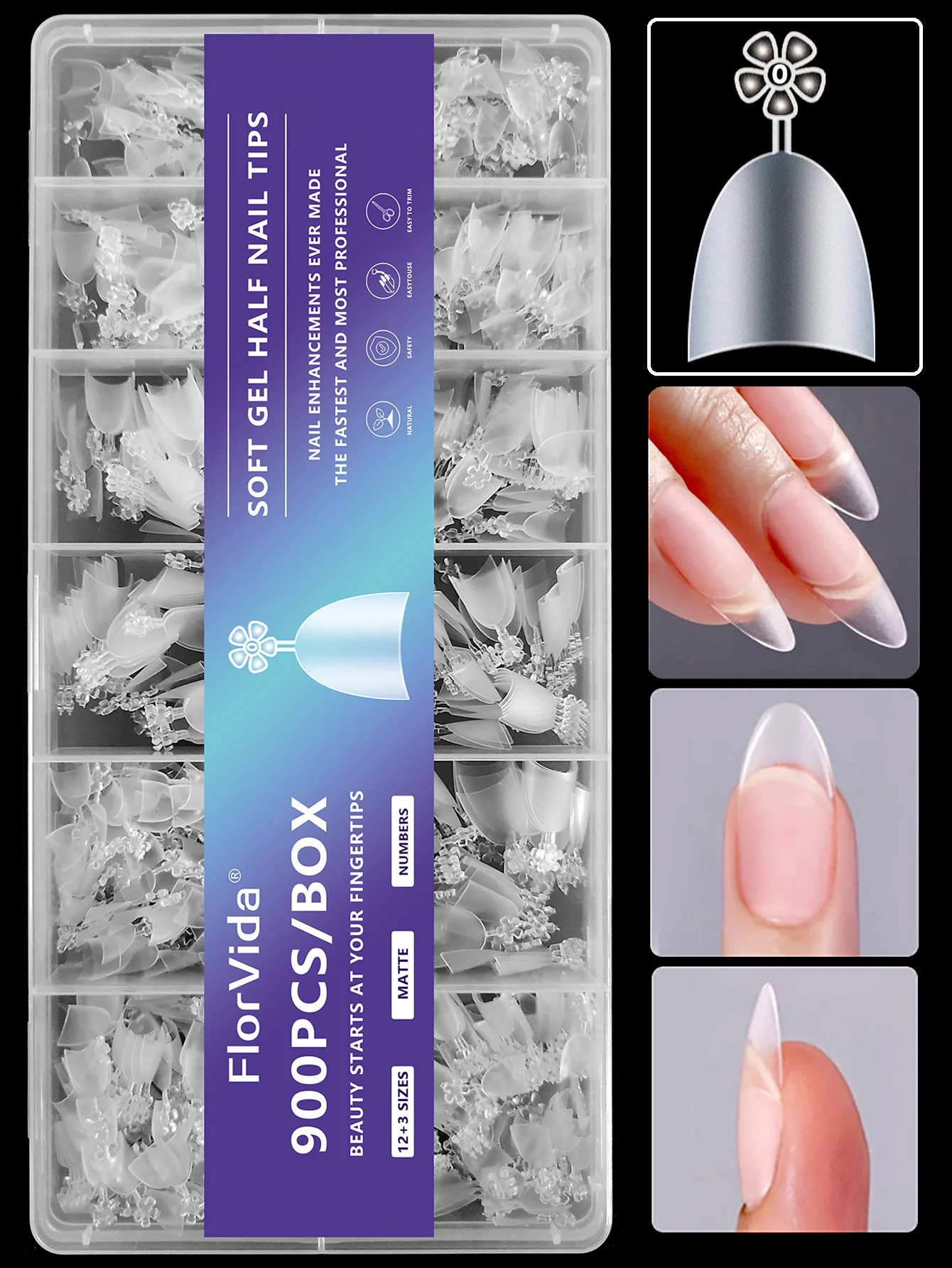 600960pcs Full Cover Half Matte Acrylic Fake Nail Soft Gel Tips Clear Medium Long Square Short Almond Coffin Stiletto Press On 240620