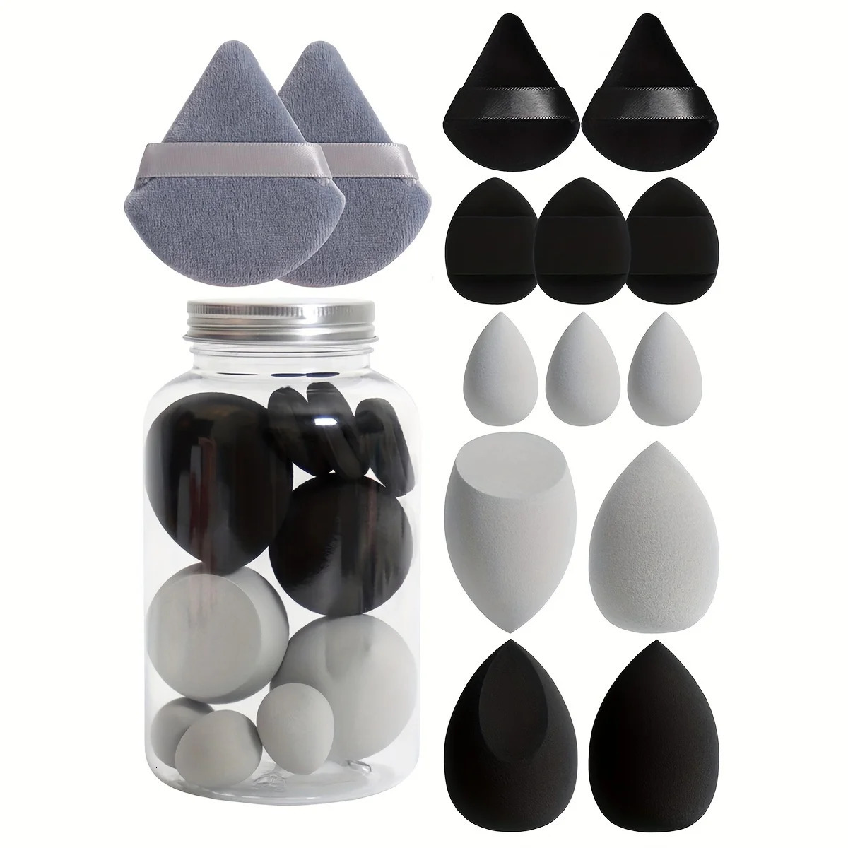 14pcs Makeup Sponge Set With Storage Jar Latex-Free Makeup Sponge Finger Puff Dual-Use Wet Dry Foundation Cosmetic Puffs 240620