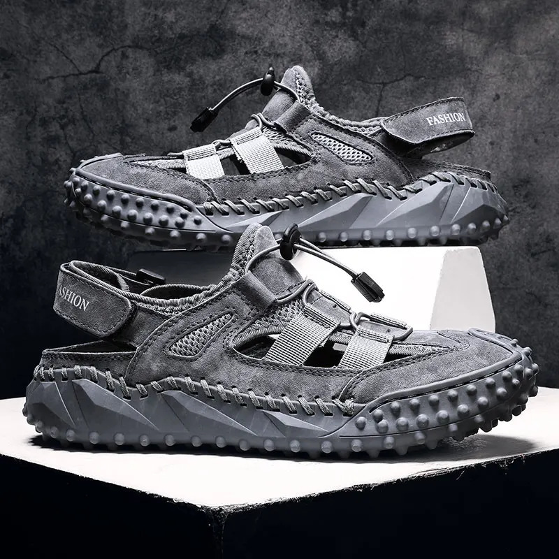 Hollow Out Summer Flats Genuine Leather Mens Casual Shoes Outdoor Men Leather Sandals for Men Handmade Beach Shoes Roman Shoes 240620