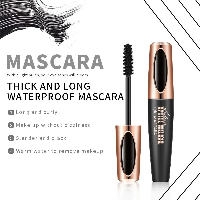 QIC Eyelash Mascara XPTTEE WELIGHL Lasting Mascara Eyeliner Waterproof Thick Long Curly Silicone Eyelash Brush 4D Mascara 240620