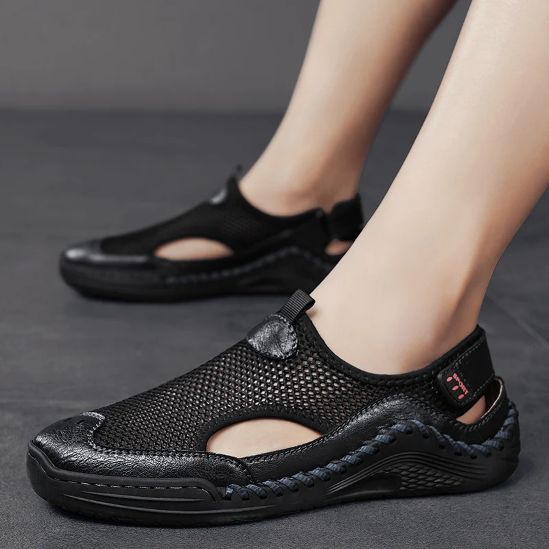 Mens Shoes Fashion Mesh Simple Men Sandals Hollow-Out Breathable Summer Walking Shoes Men Outdoor Beach Sandals Casual Footwear 240620